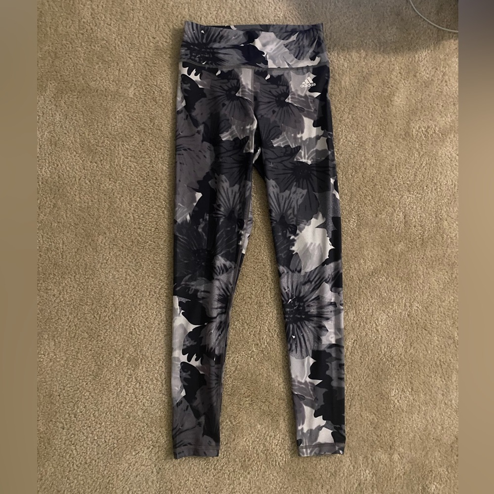 Black Flower Adidas Leggings Size M